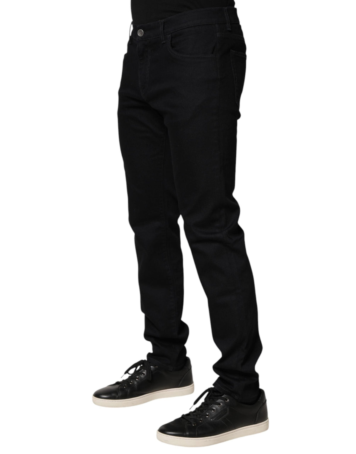 Dolce & Gabbana Black Floral Cotton Skinny Men Denim Jeans
