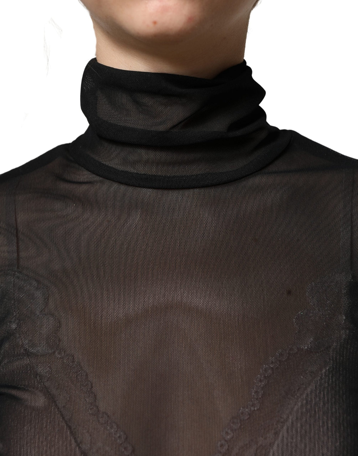 Dolce & Gabbana Black Nylon Sheer Turtleneck Jumpsuit Dress