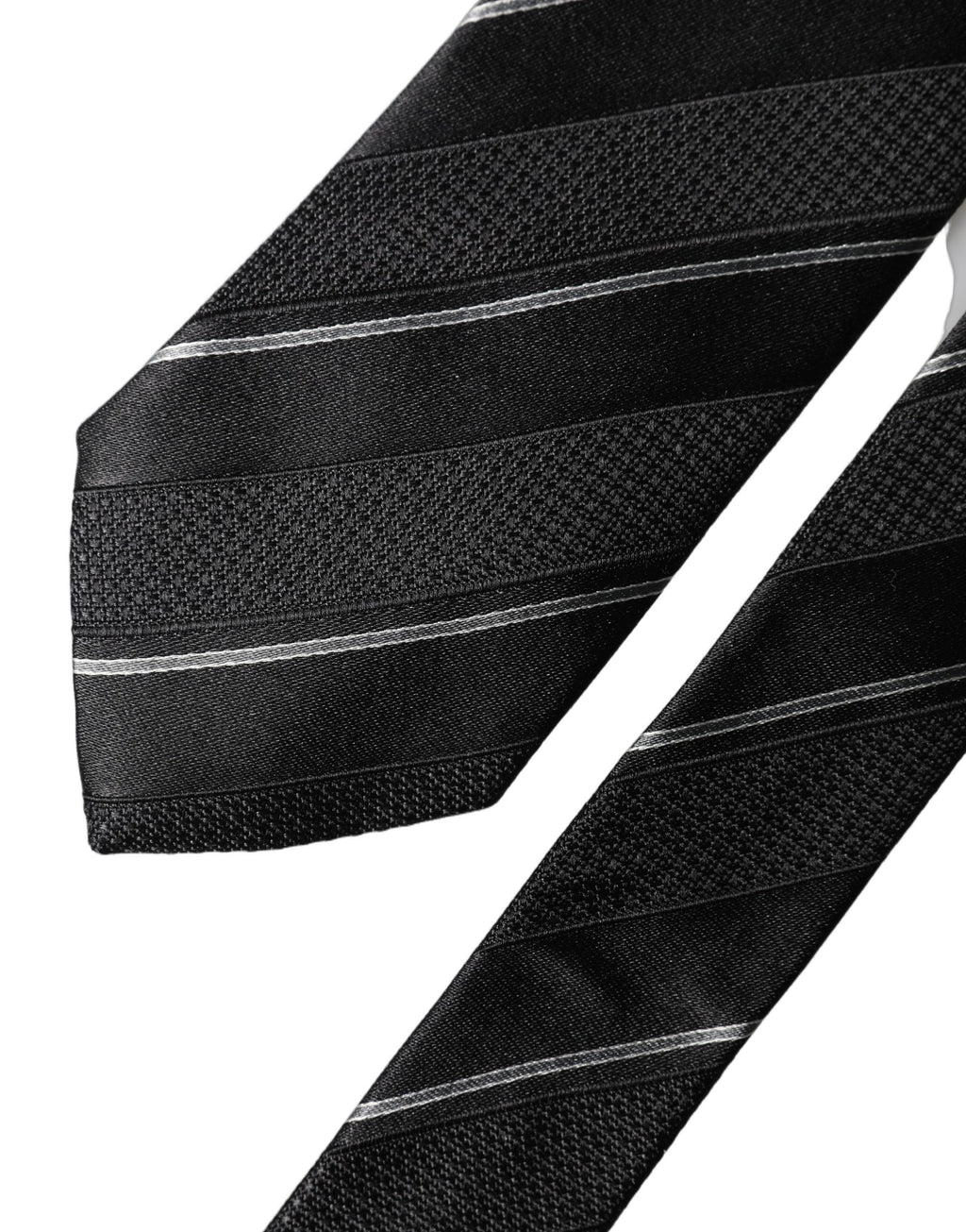 Dolce & Gabbana Dark Gray White Stripes 100% Silk Adjustable Men Necktie Tie