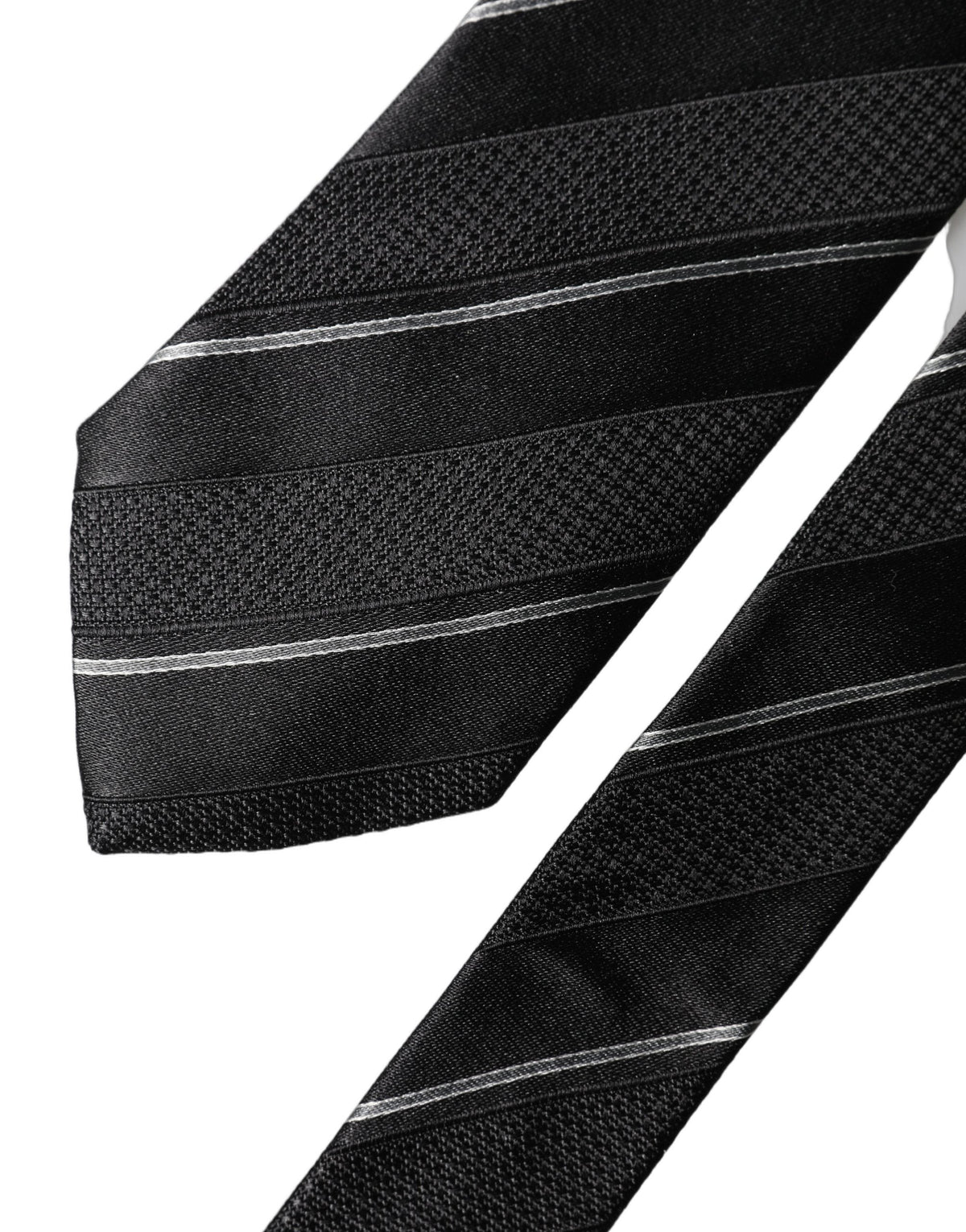 Dolce & Gabbana Dark Gray White Stripes 100% Silk Adjustable Men Necktie Tie