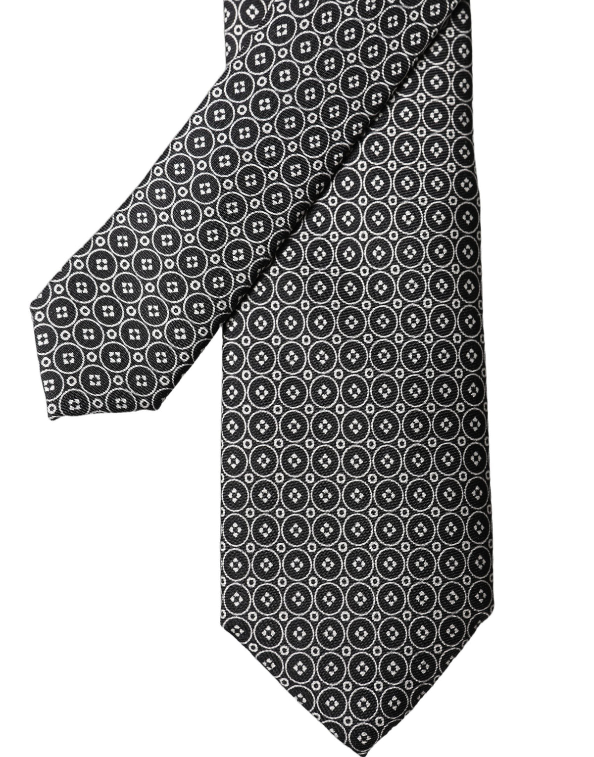 Dolce & Gabbana Gray White Patterned Silk Adjustable Men Necktie Tie