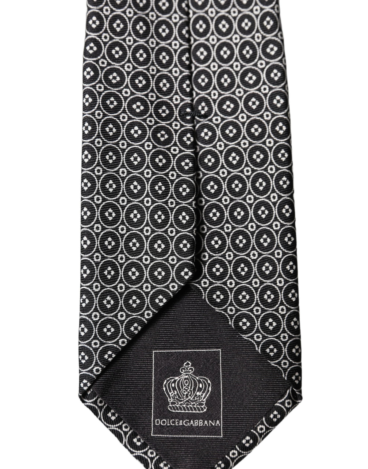 Dolce & Gabbana Gray White Patterned Silk Adjustable Men Necktie Tie