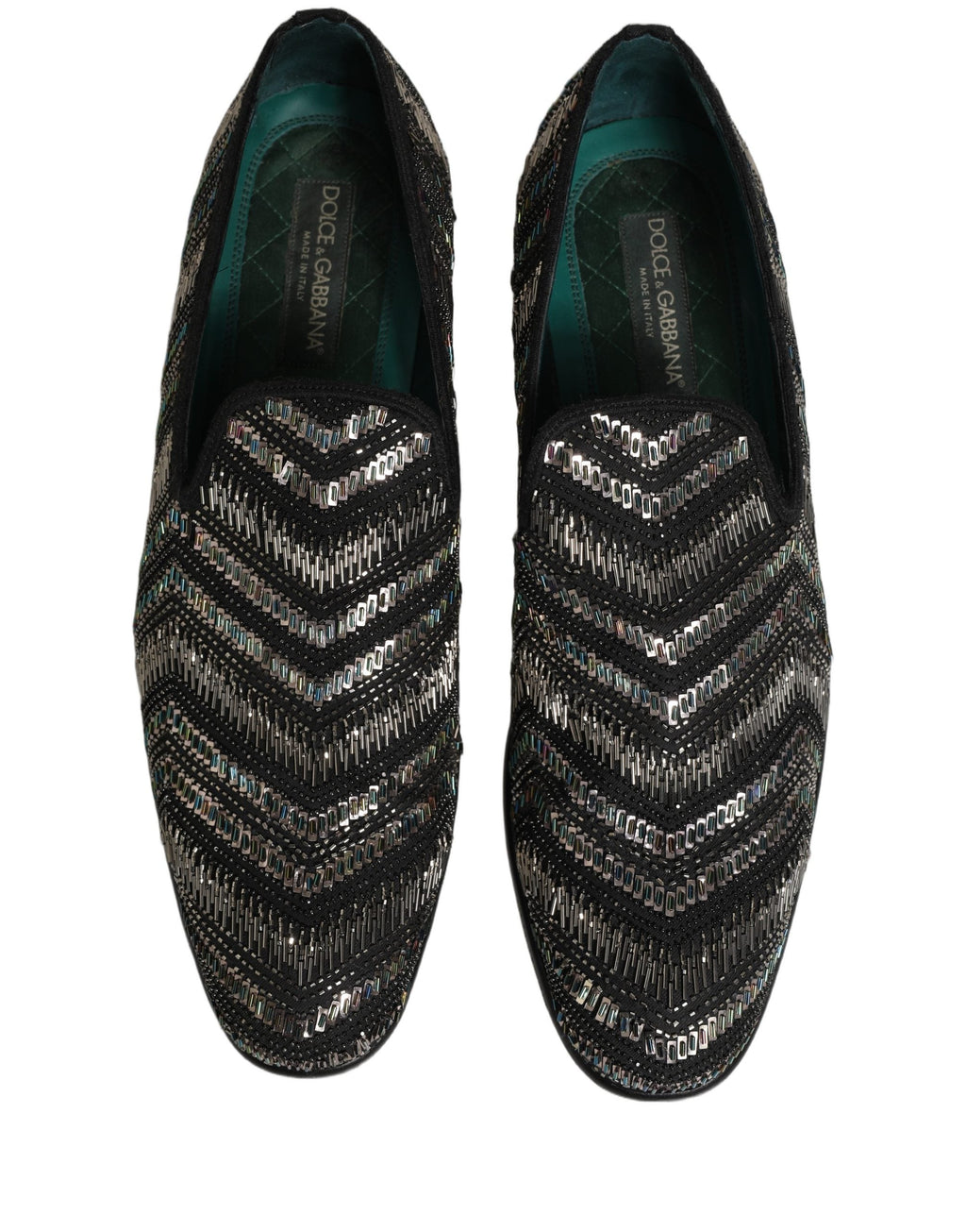 Dolce & Gabbana Black Silver Embellished Slip On Loafers Shoes