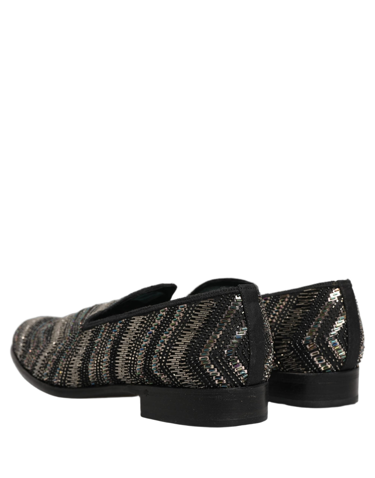 Dolce & Gabbana Black Silver Embellished Slip On Loafers Shoes