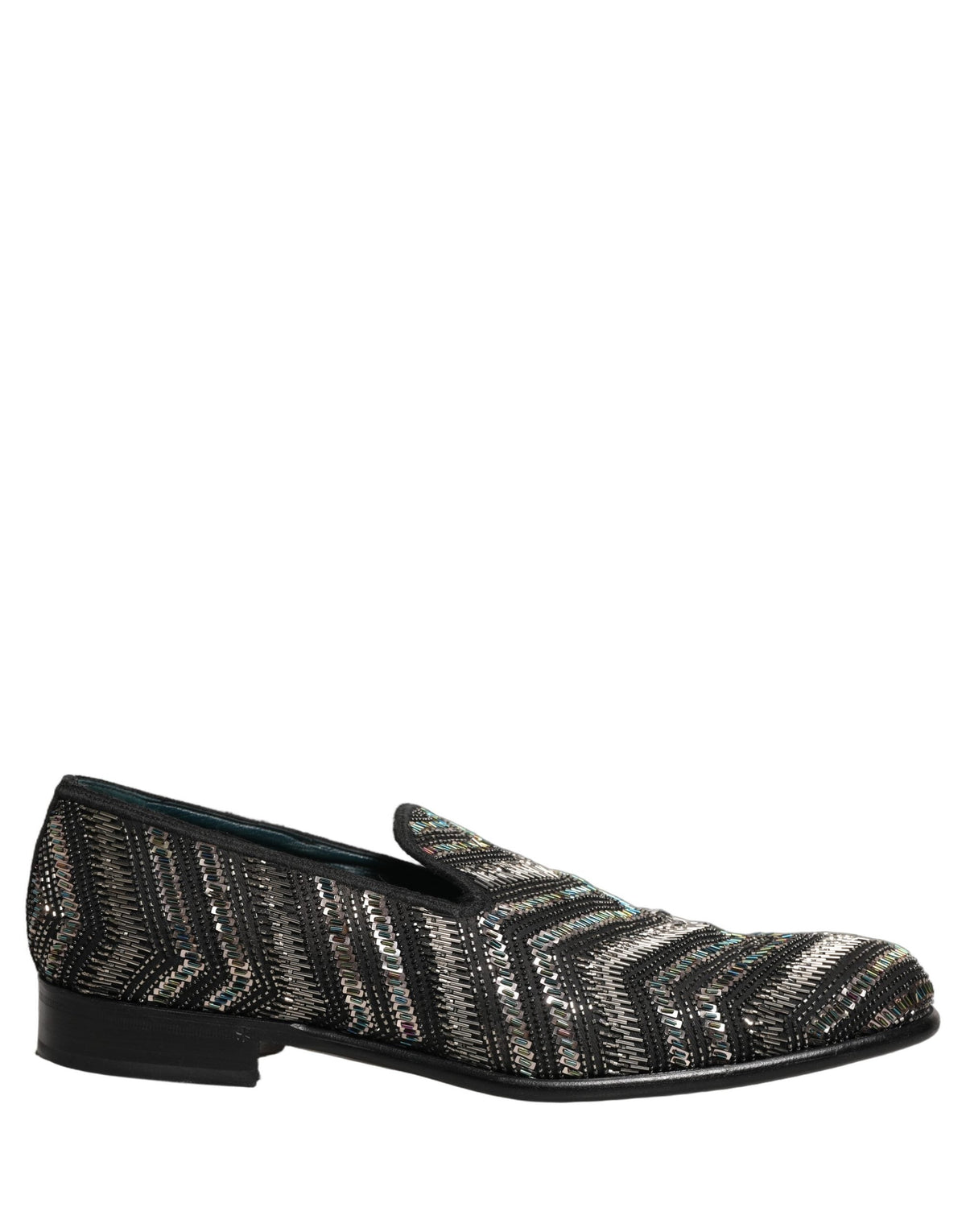 Dolce & Gabbana Black Silver Embellished Slip On Loafers Shoes