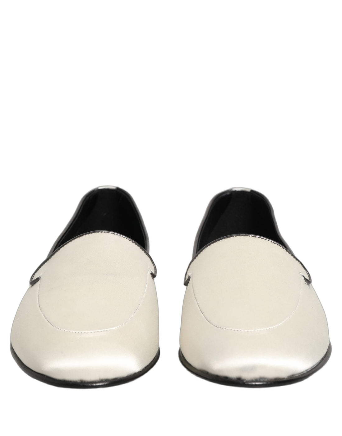 Dolce & Gabbana White Satin Logo Slip On Flats Loafers Shoes