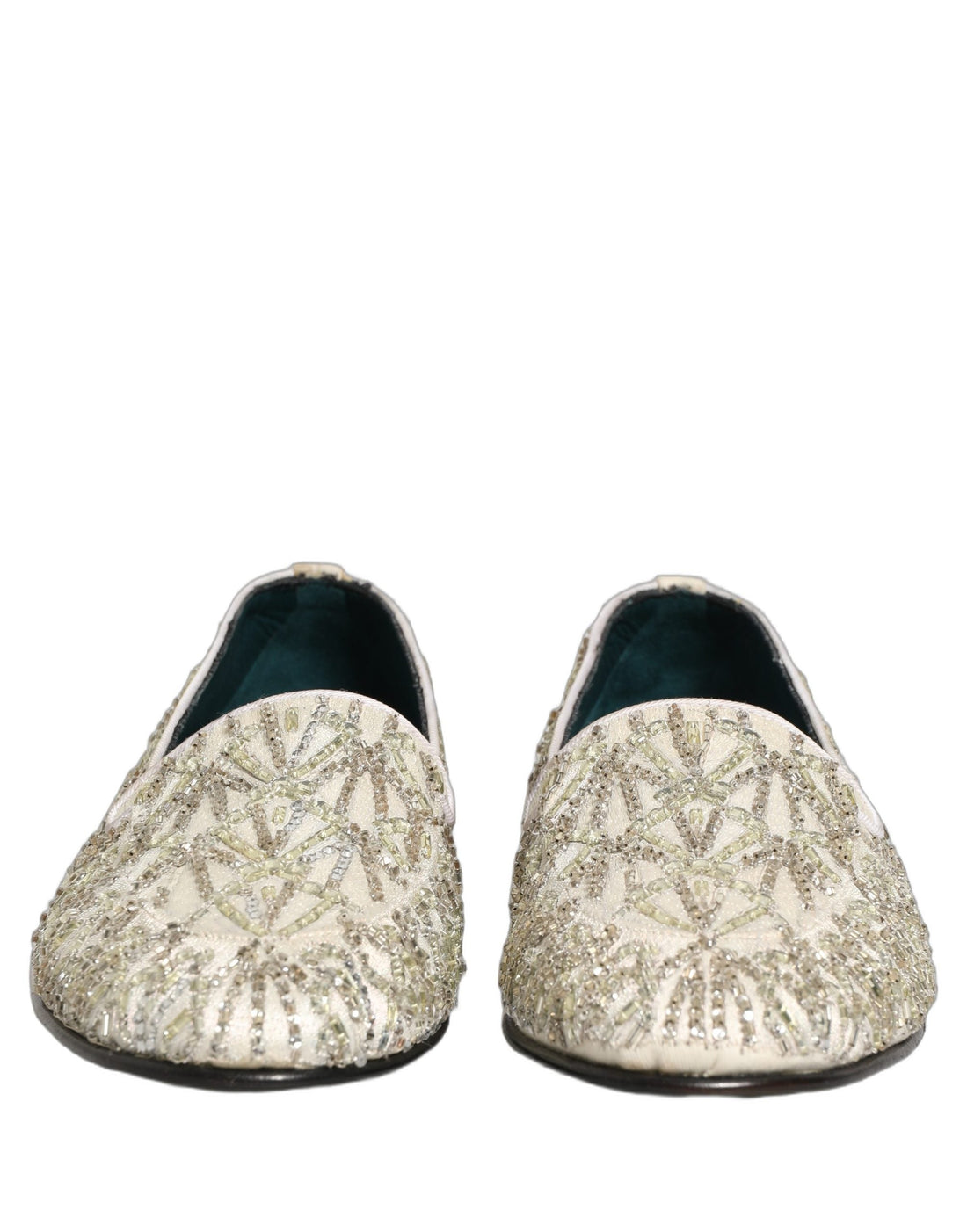 Dolce & Gabbana White Velvet Embroidered Dress Loafers Shoes