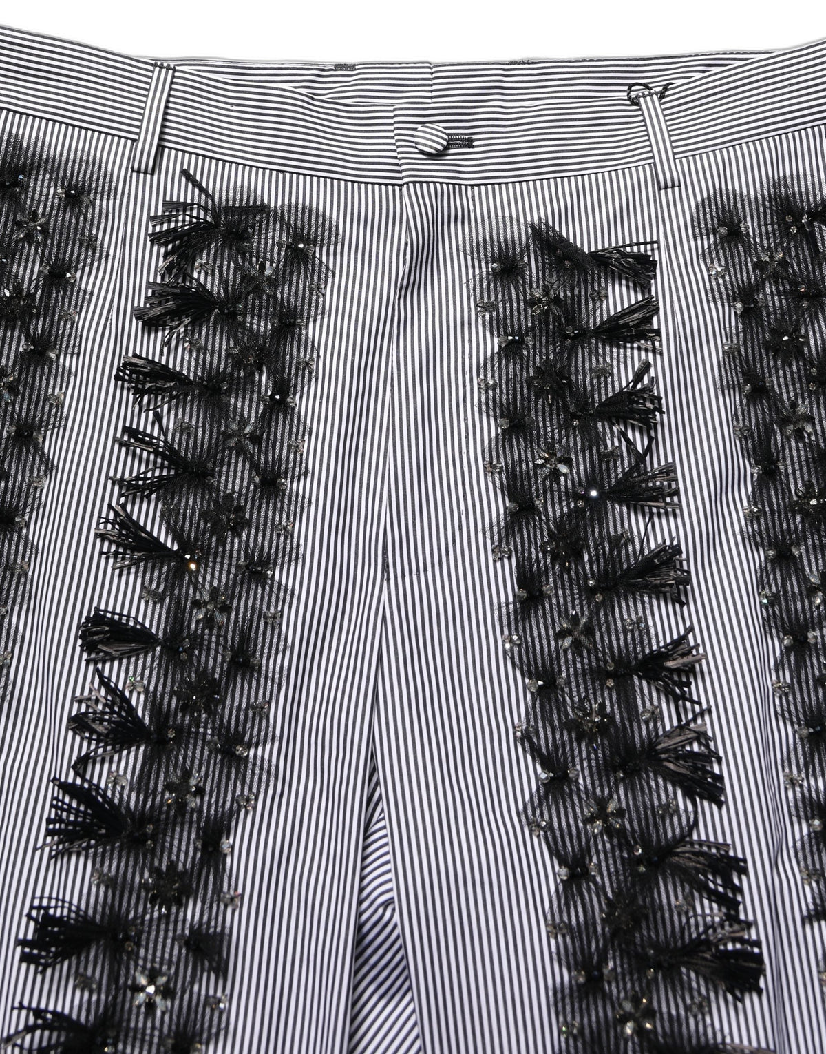 Dolce & Gabbana BlackGray Pinstripe Embellished Trouser Pants