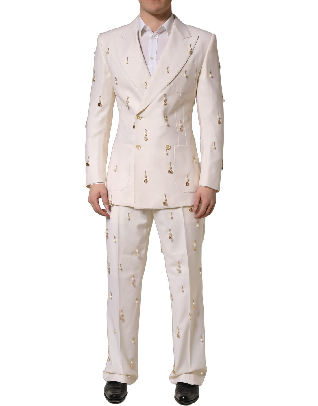 Dolce & Gabbana White Wool Slim Fit Formal 2 Piece Men Suit