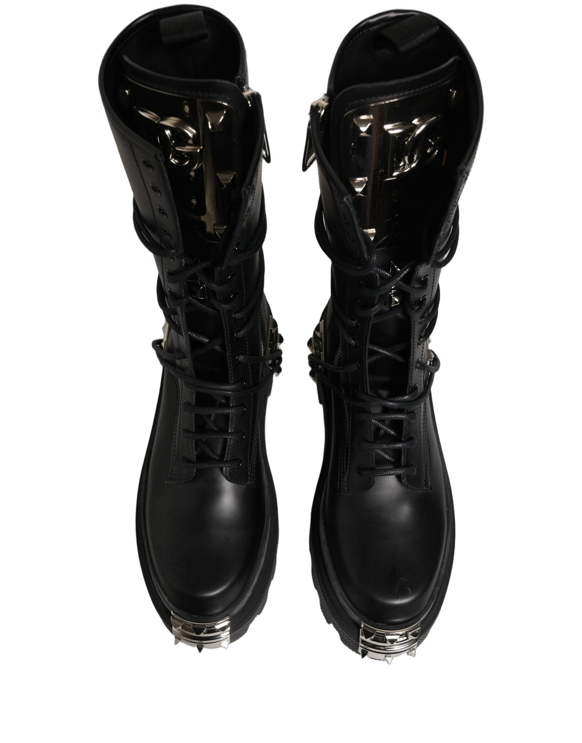 Dolce & Gabbana Black Stud Platform Combat High Boots Shoes