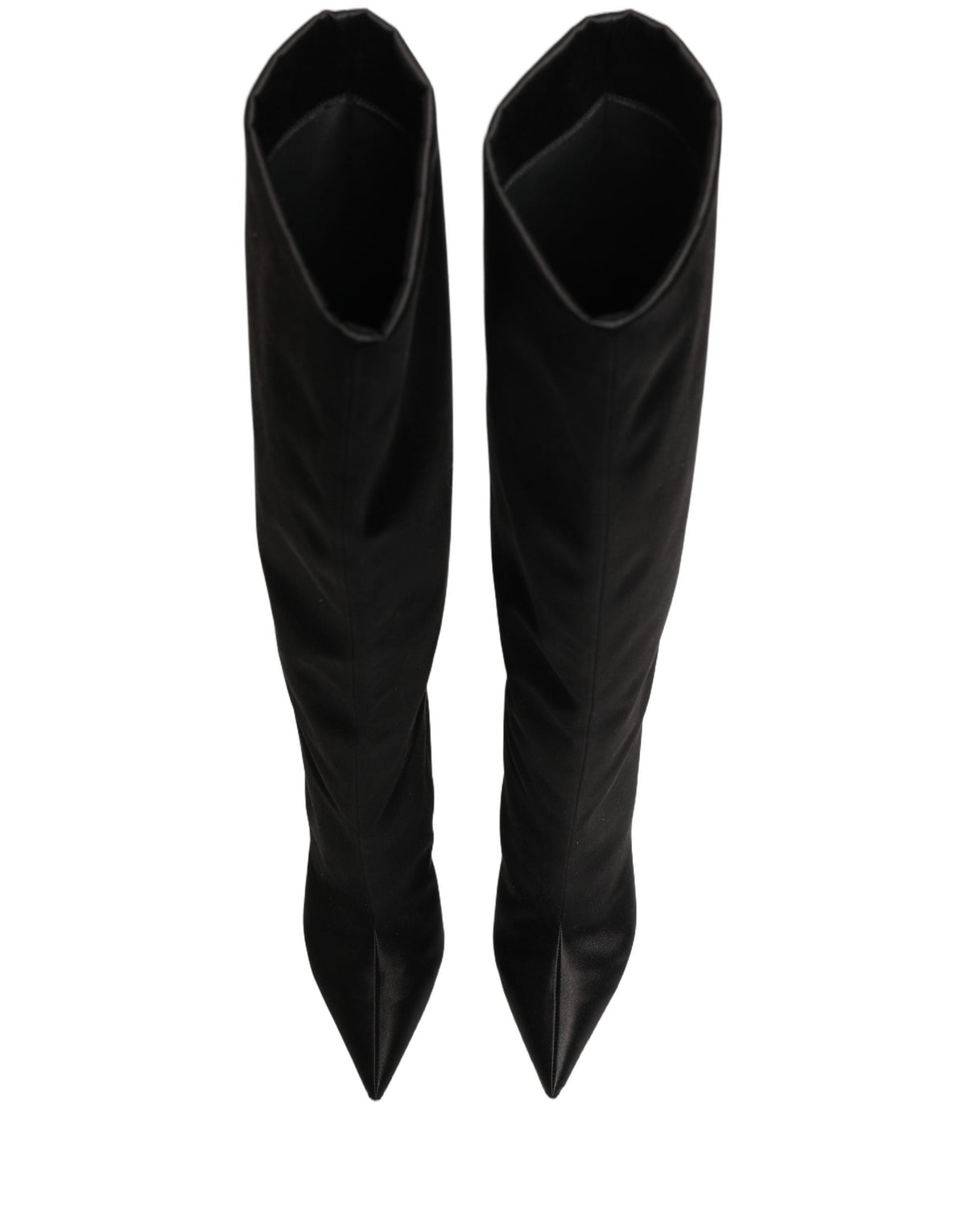 Dolce & Gabbana Black Satin Knee High Stiletto Boots Shoes