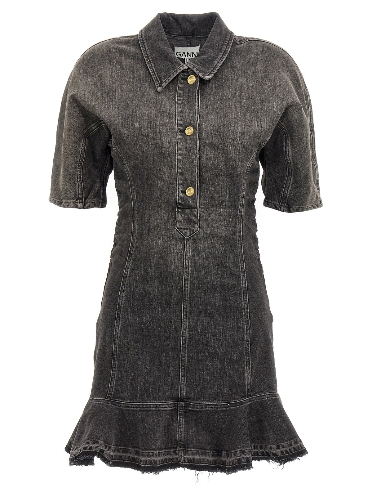 Ganni Black Cotton Short Dress