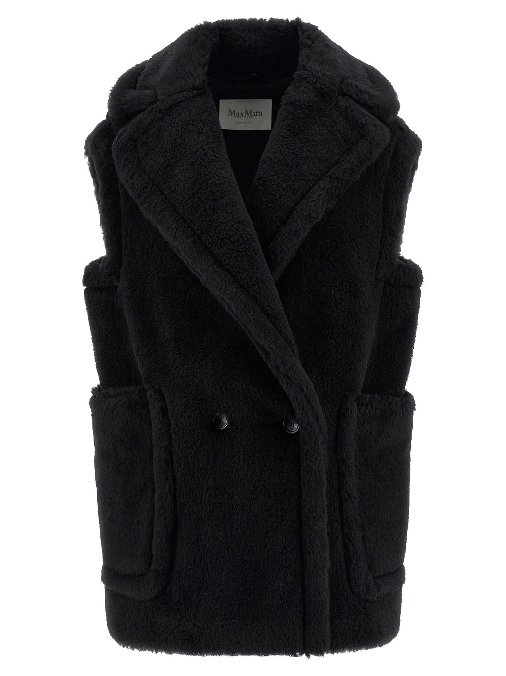 Max Mara Black Alpaca Leather Sleeveless Jacket