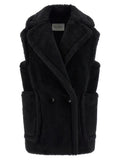 Max Mara Black Alpaca Leather Sleeveless Jacket