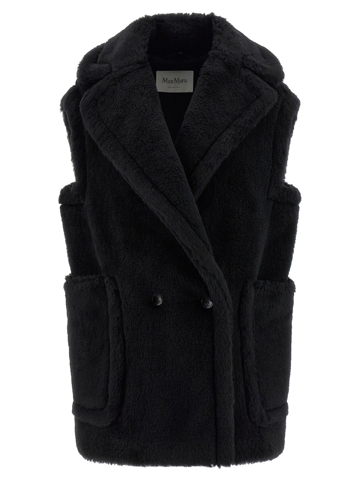 Max Mara Black Alpaca Leather Sleeveless Jacket