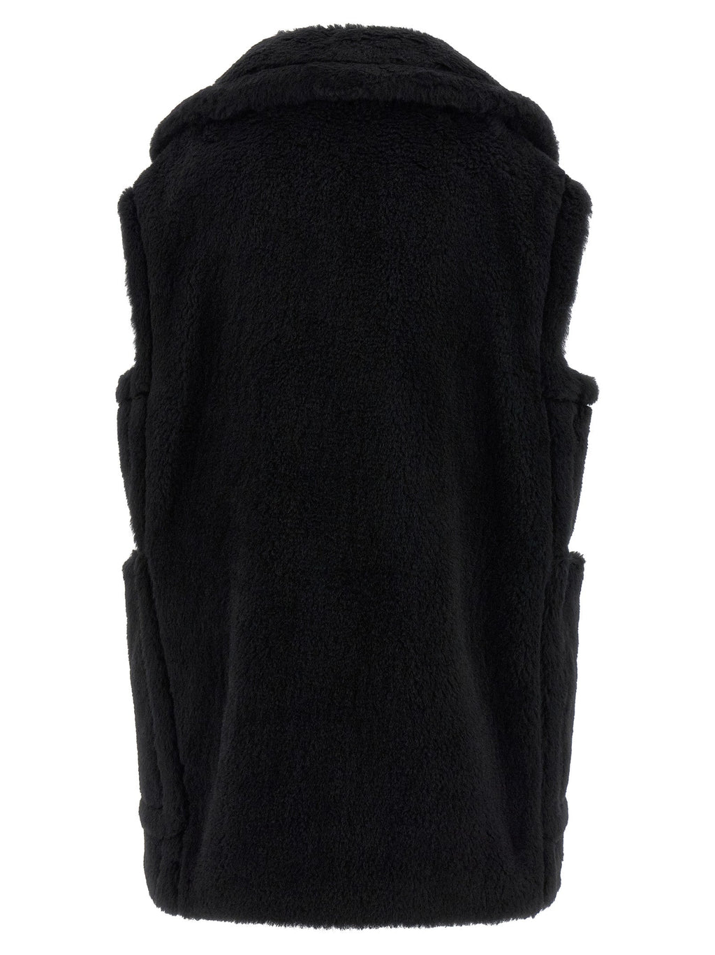 Max Mara Black Alpaca Leather Sleeveless Jacket