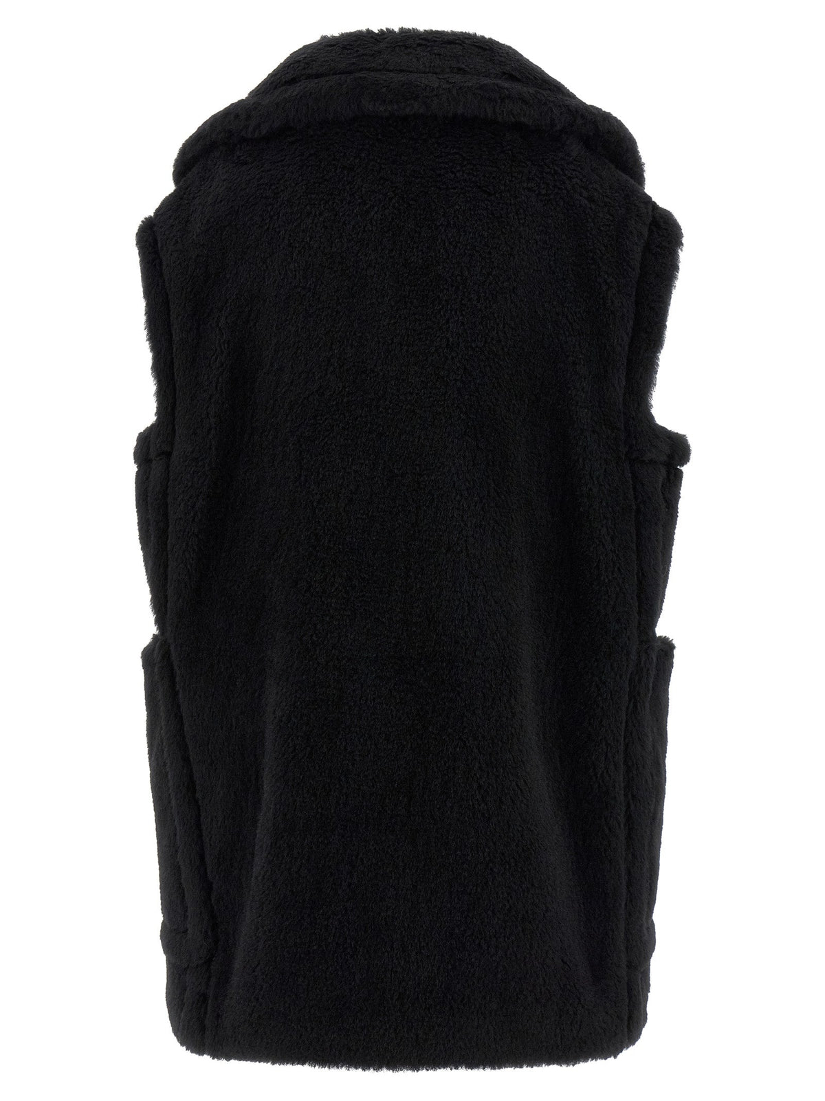 Max Mara Black Alpaca Leather Sleeveless Jacket