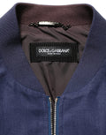 Dolce & Gabbana Blue Linen Full Zip Men Bomber Jacket