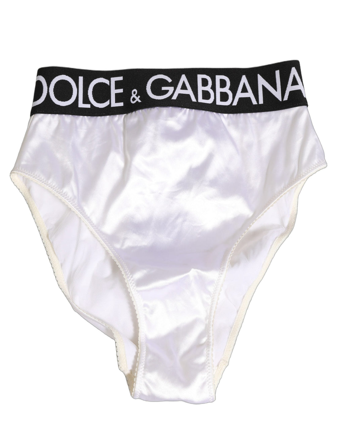Dolce & Gabbana White Satin High-Waist Brief Logo Women Underwear