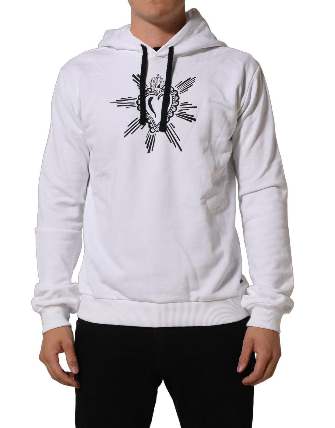 Dolce & Gabbana White Sacred Heart Hooded Sweatshirt Sweater