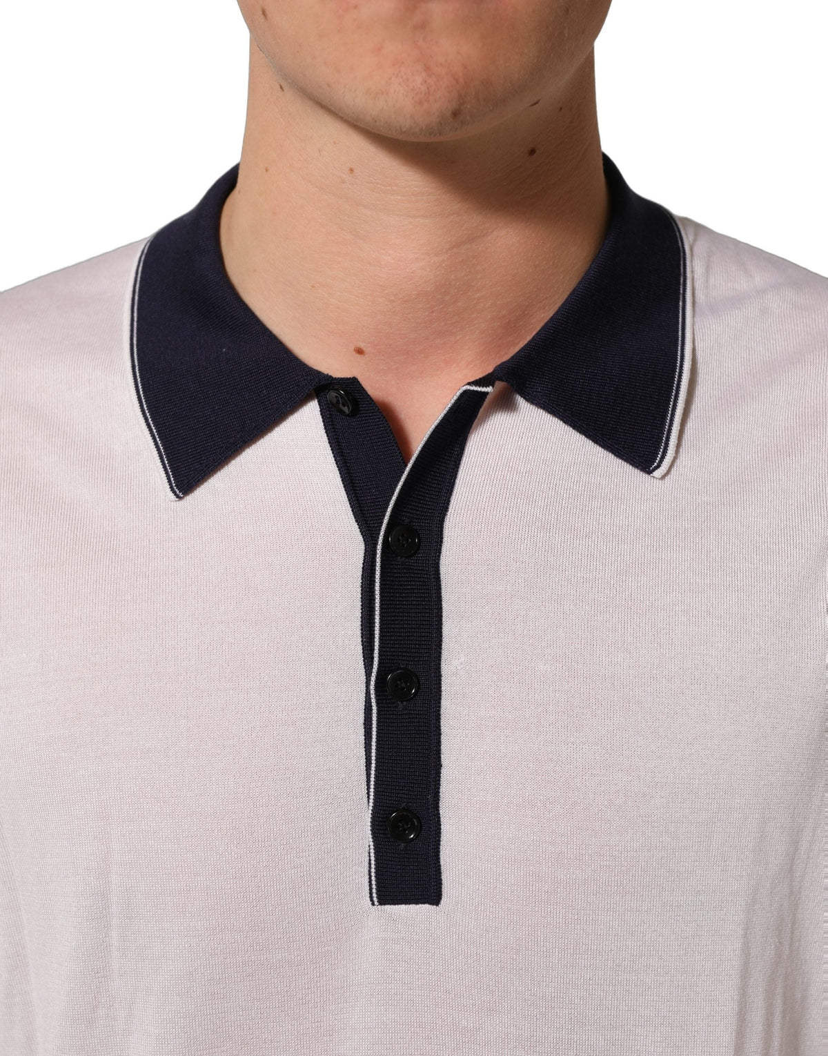 Dolce & Gabbana White Silk Collared Henley Pullover Sweater