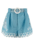 FARM RIO Blue Linen Bermuda Shorts