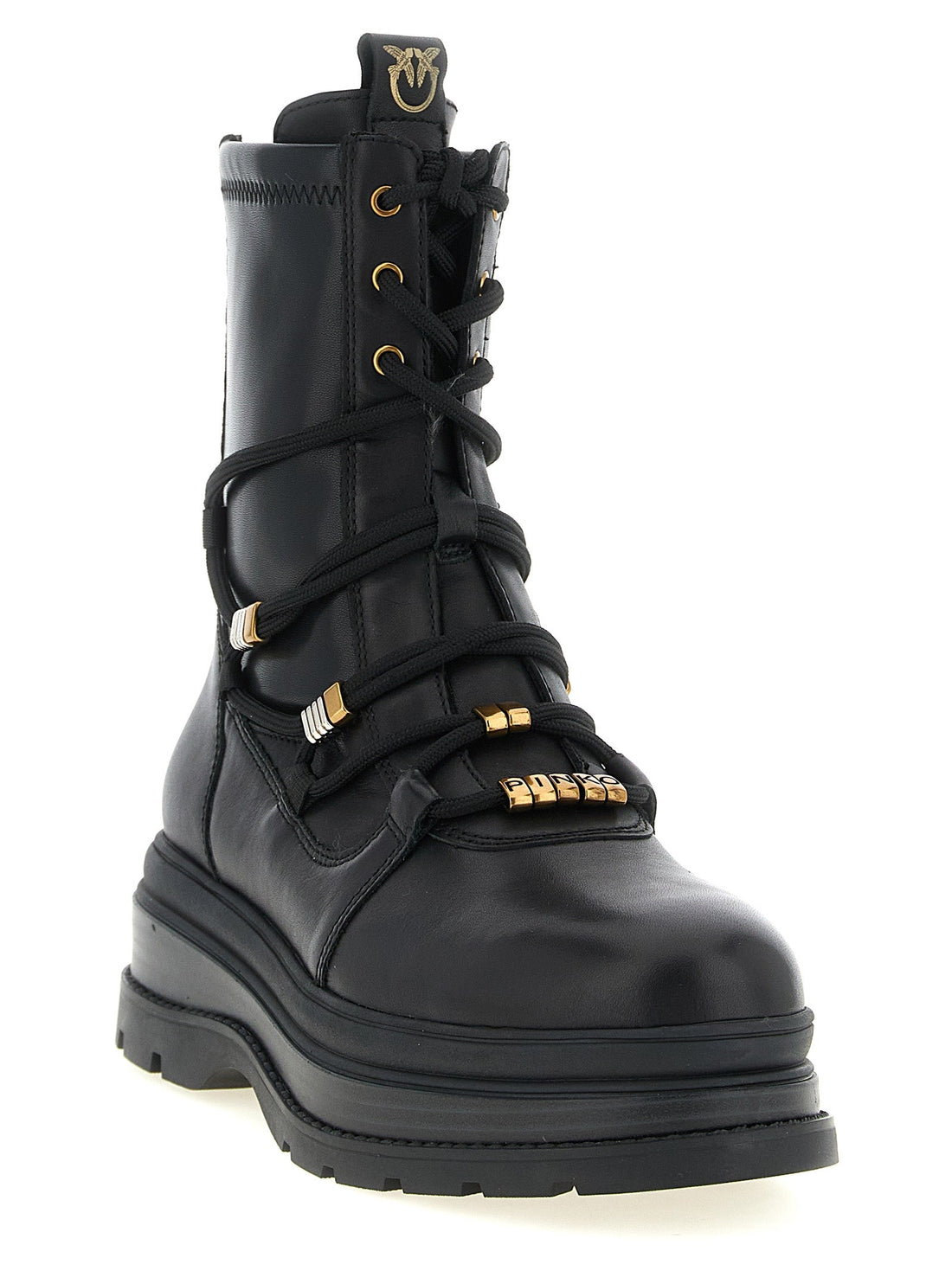 PINKO Black Cowhide Lace-Up Boots
