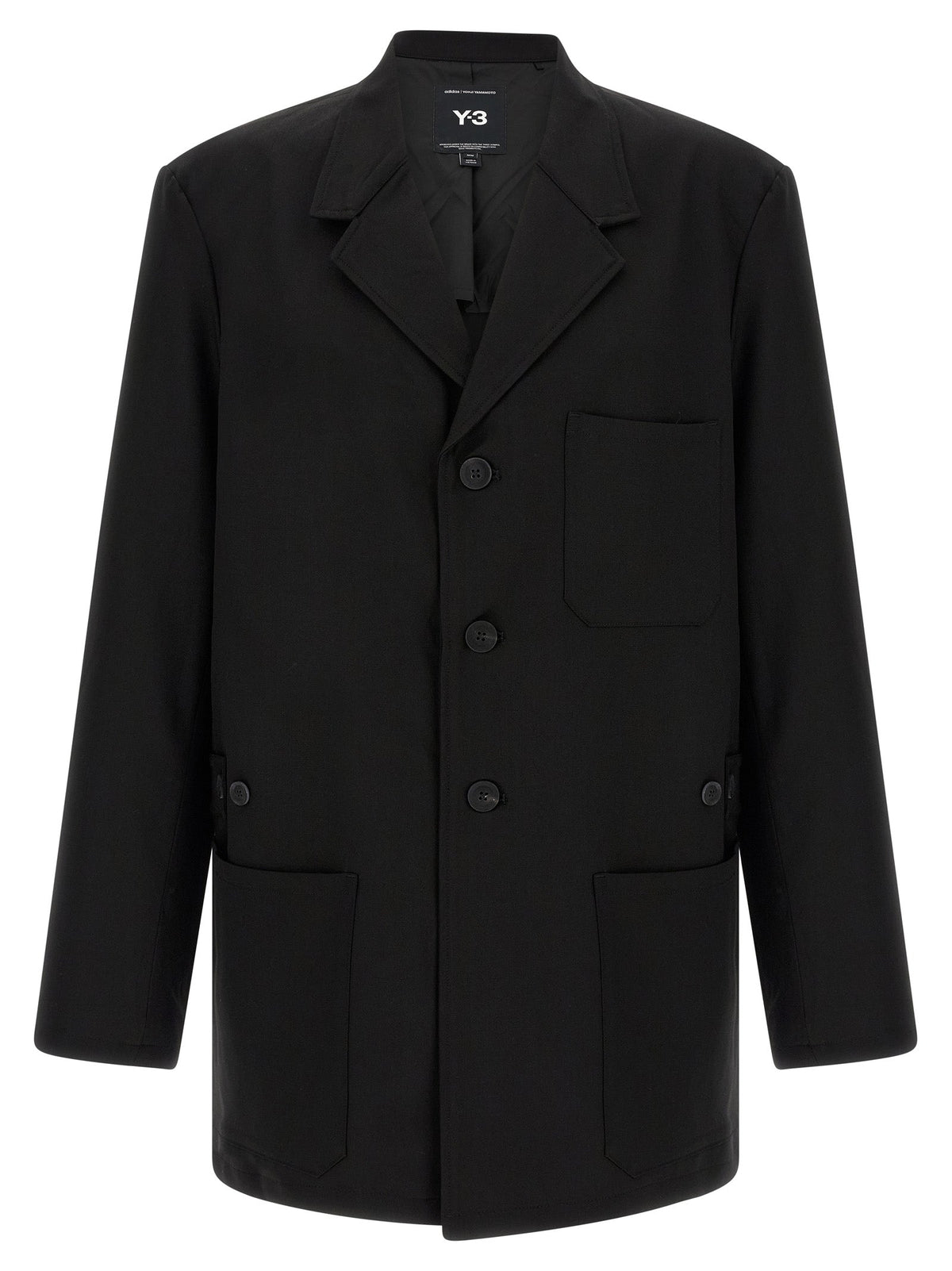 Y-3 Black Wool Full-Length Jacket