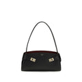 Ferragamo Black Calf Leather Bos Taurus Shoulder Bag