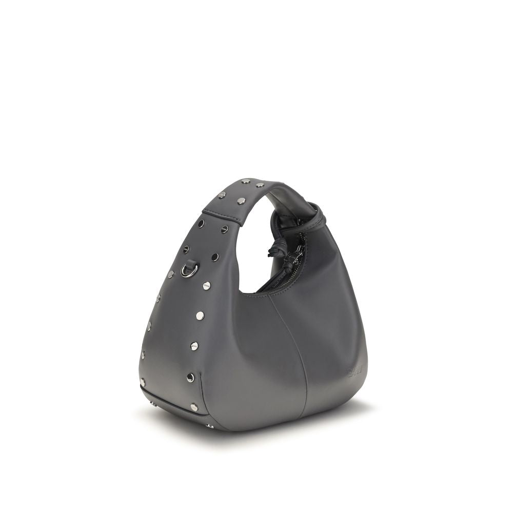 Ganni Gray Recycled Leather Shoulder Bag