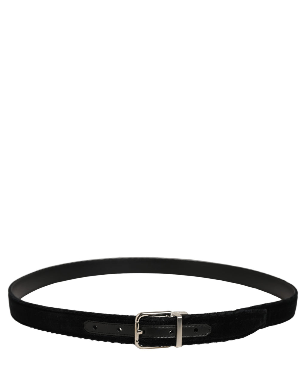 Dolce & Gabbana Black Velvet Silver Tone Metal Buckle Belt