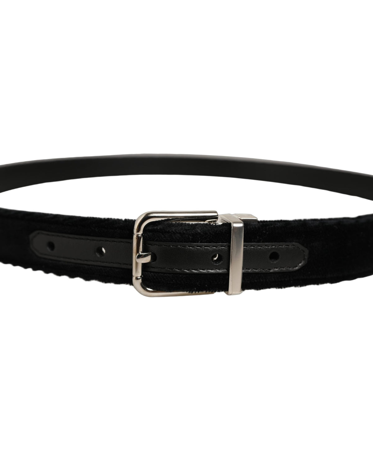 Dolce & Gabbana Black Velvet Silver Tone Metal Buckle Belt