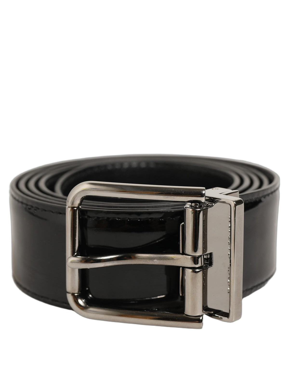 Dolce & Gabbana Black Patent Leather Silver Metal Buckle Belt