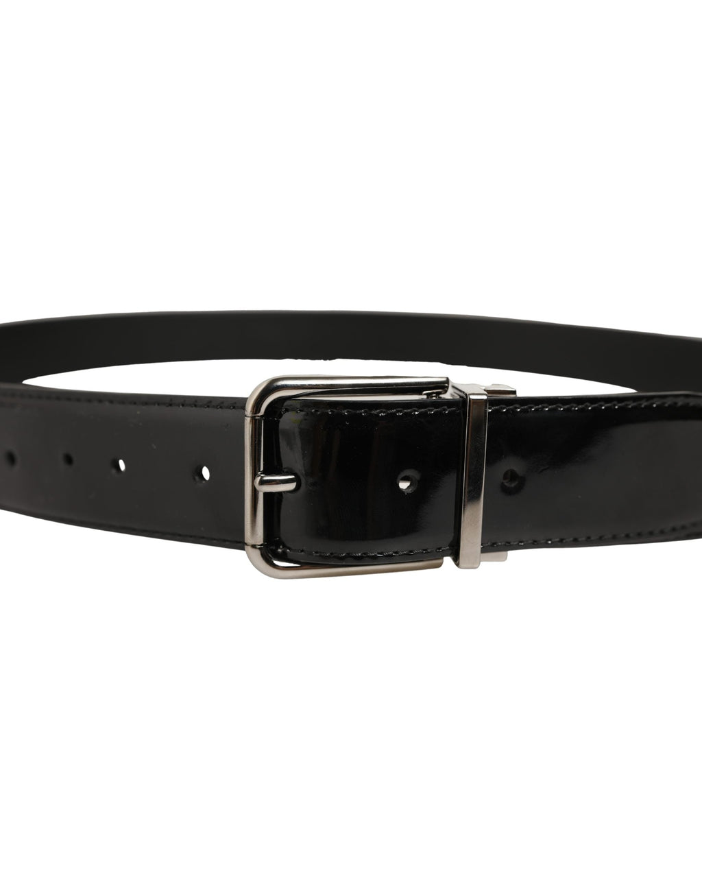 Dolce & Gabbana Black Patent Leather Silver Metal Buckle Belt