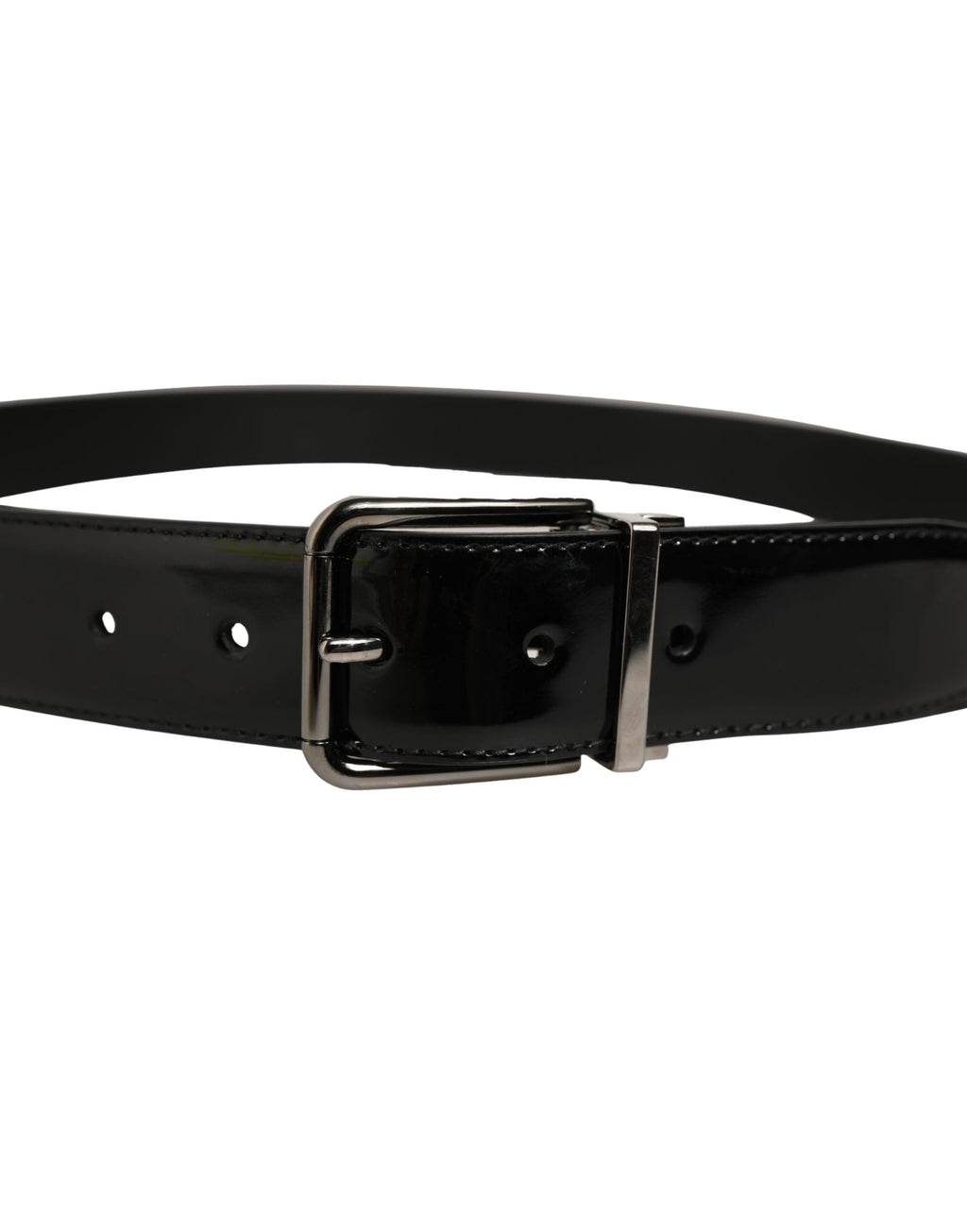 Dolce & Gabbana Black Patent Leather Silver Metal Buckle Belt