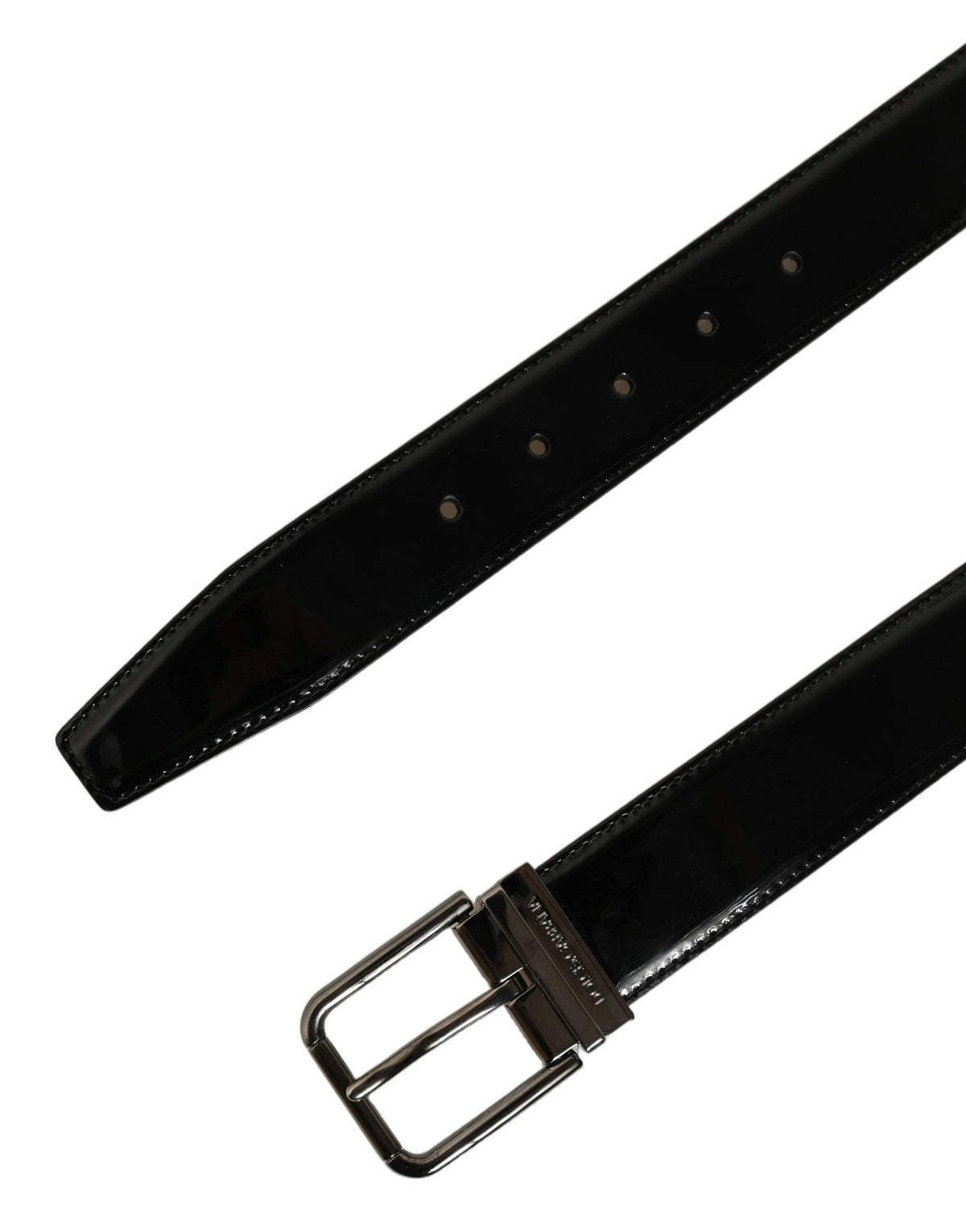 Dolce & Gabbana Black Patent Leather Silver Metal Buckle Belt