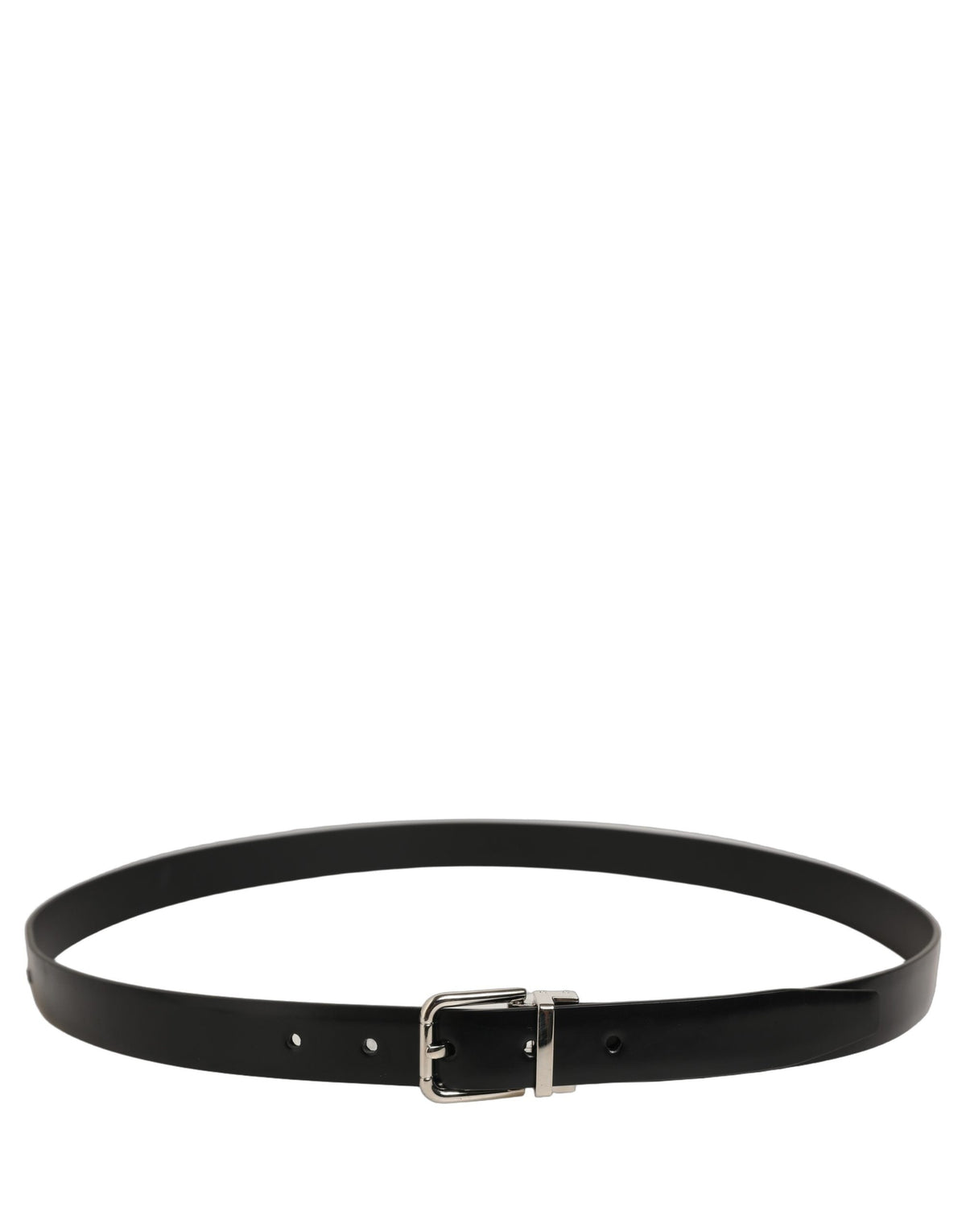 Dolce & Gabbana Black Leather Silver Tone Metal Buckle Belt