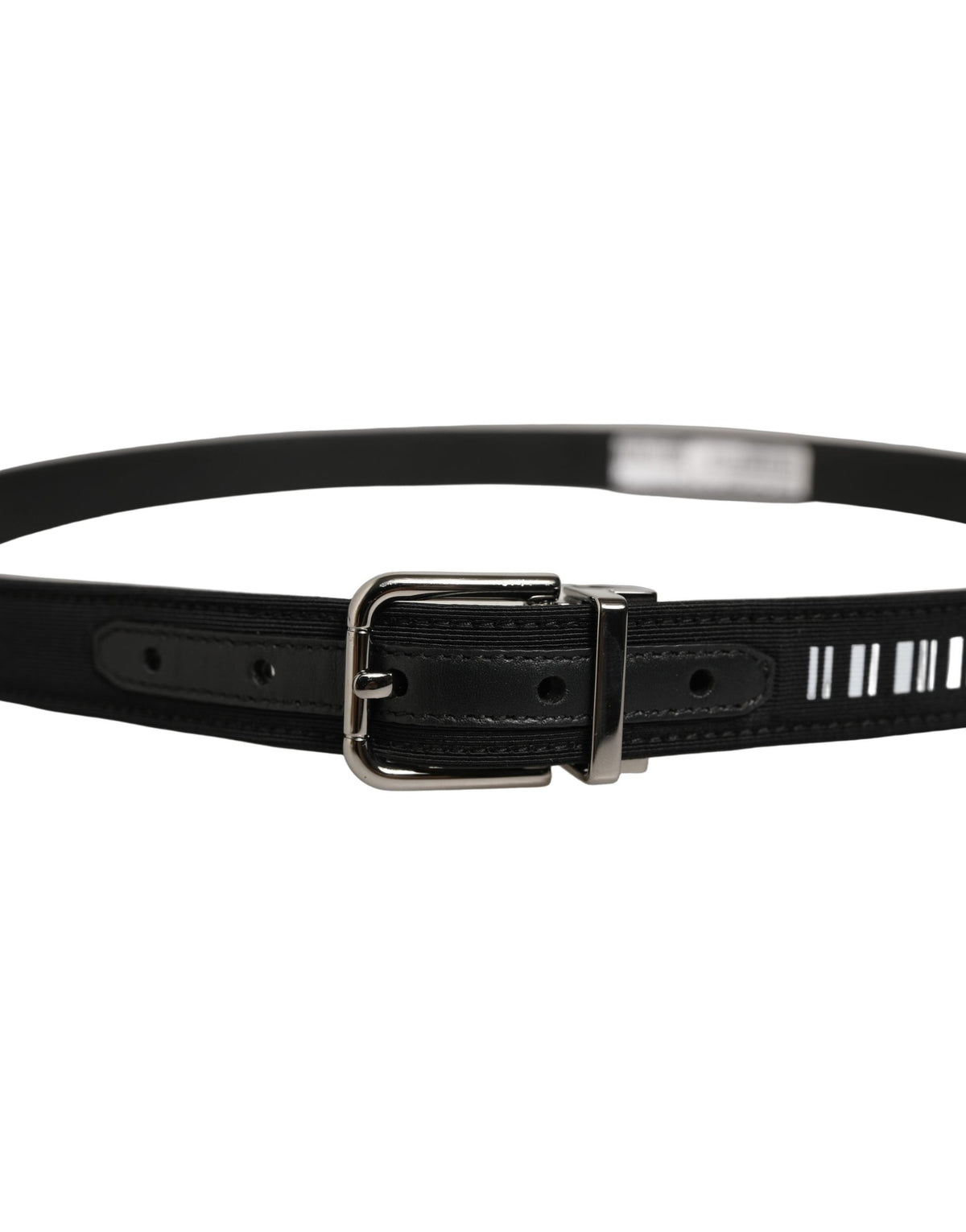 Dolce & Gabbana Black Fabric Leather Barcode Silver Buckle Belt