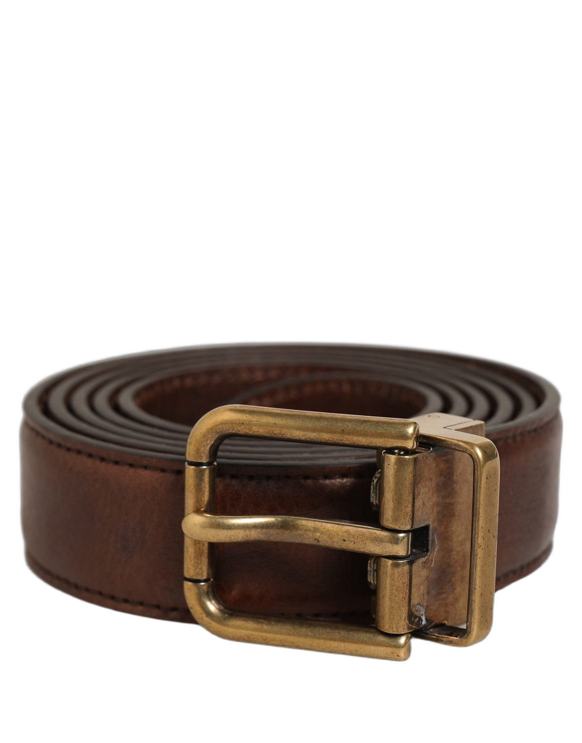 Dolce & Gabbana Brown Leather Gold Tone Metal Buckle Belt