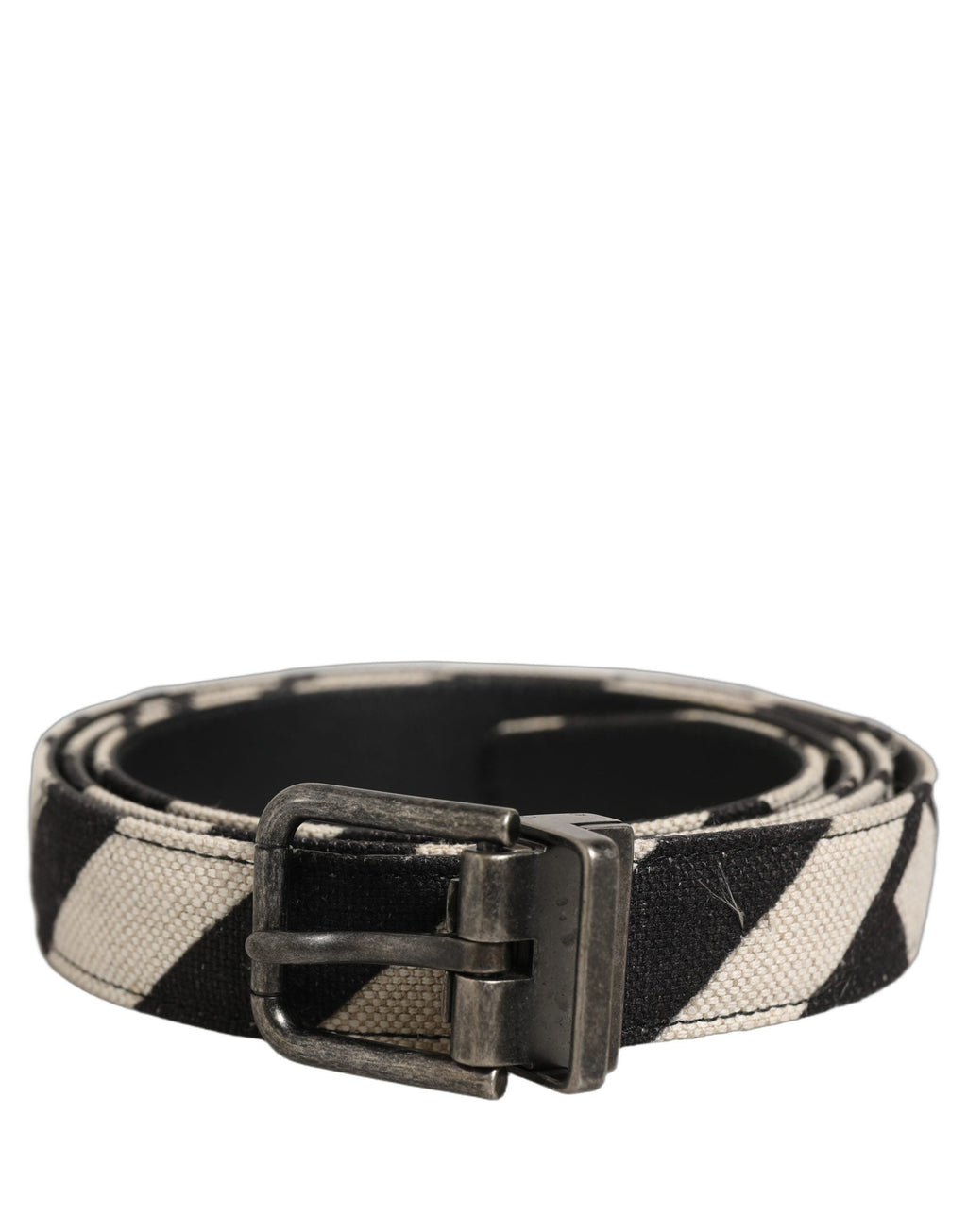 Dolce & Gabbana Black Ivory Silver Tone Metal Buckle Belt