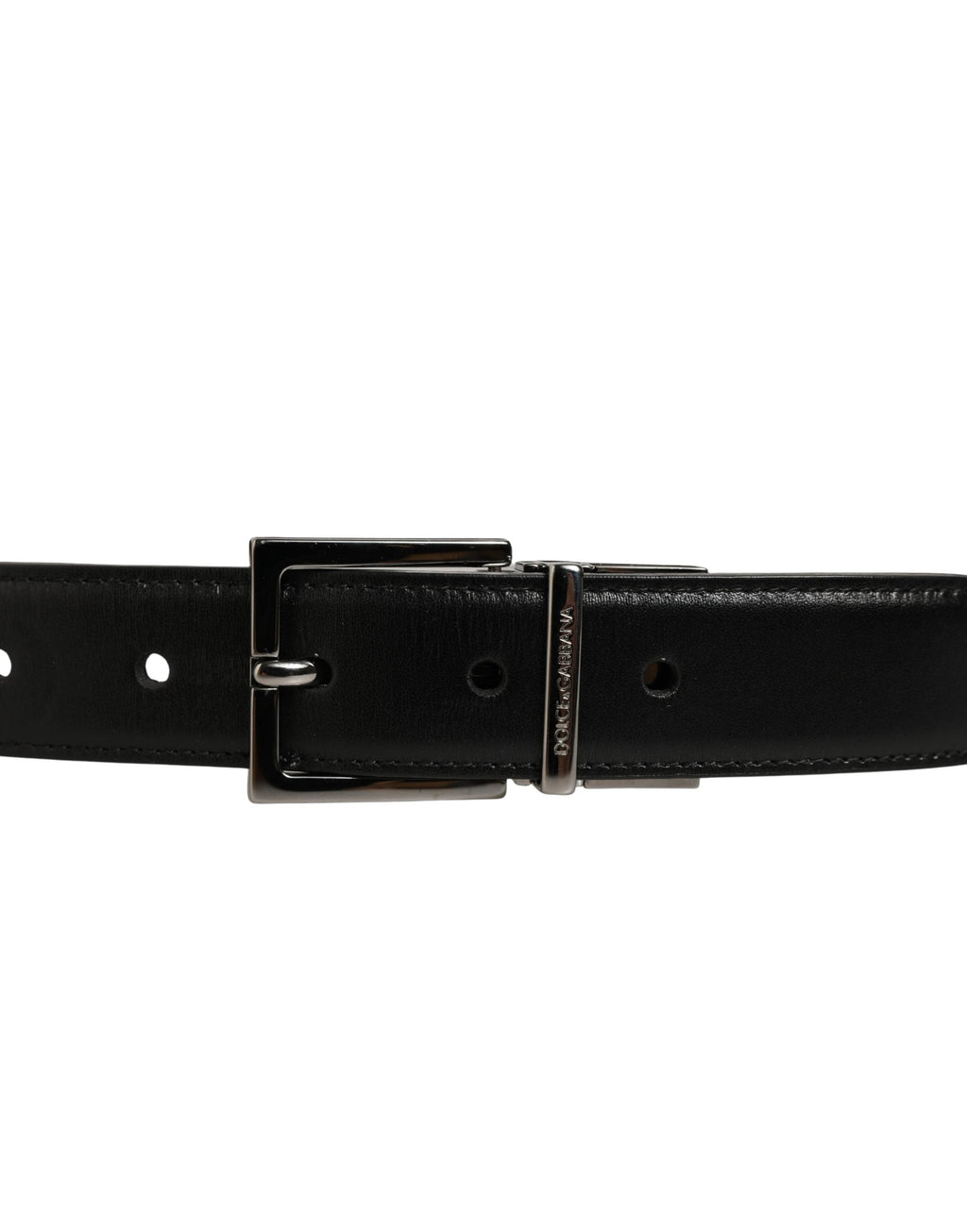 Dolce & Gabbana Black Classic Leather Silver Tone Buckle Belt