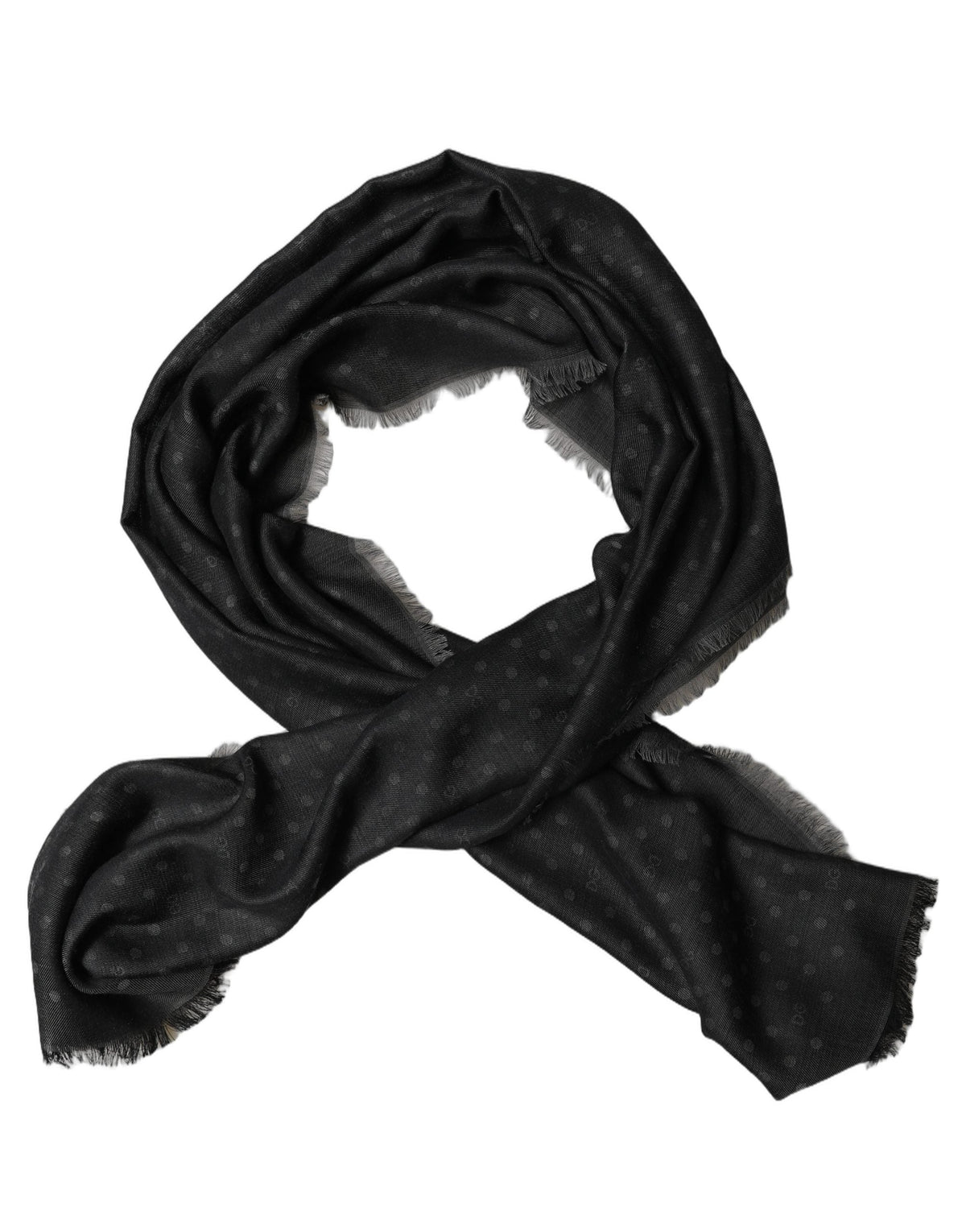 Dolce & Gabbana Men Black Viscose Polka Dot Fringe Shawl Lace Stole