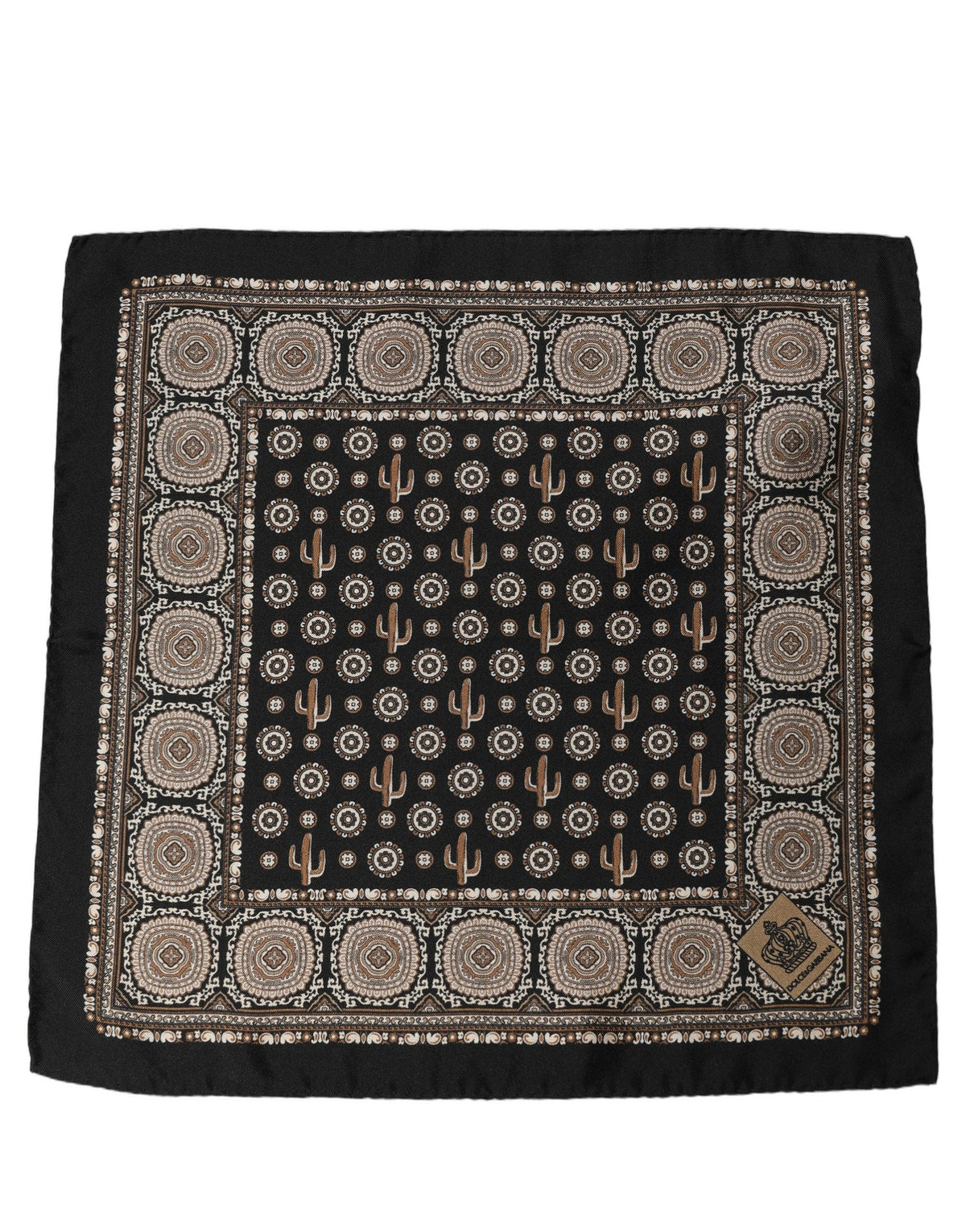 Dolce & Gabbana Black Cactus Silk Pocket Square Foulard Scarf