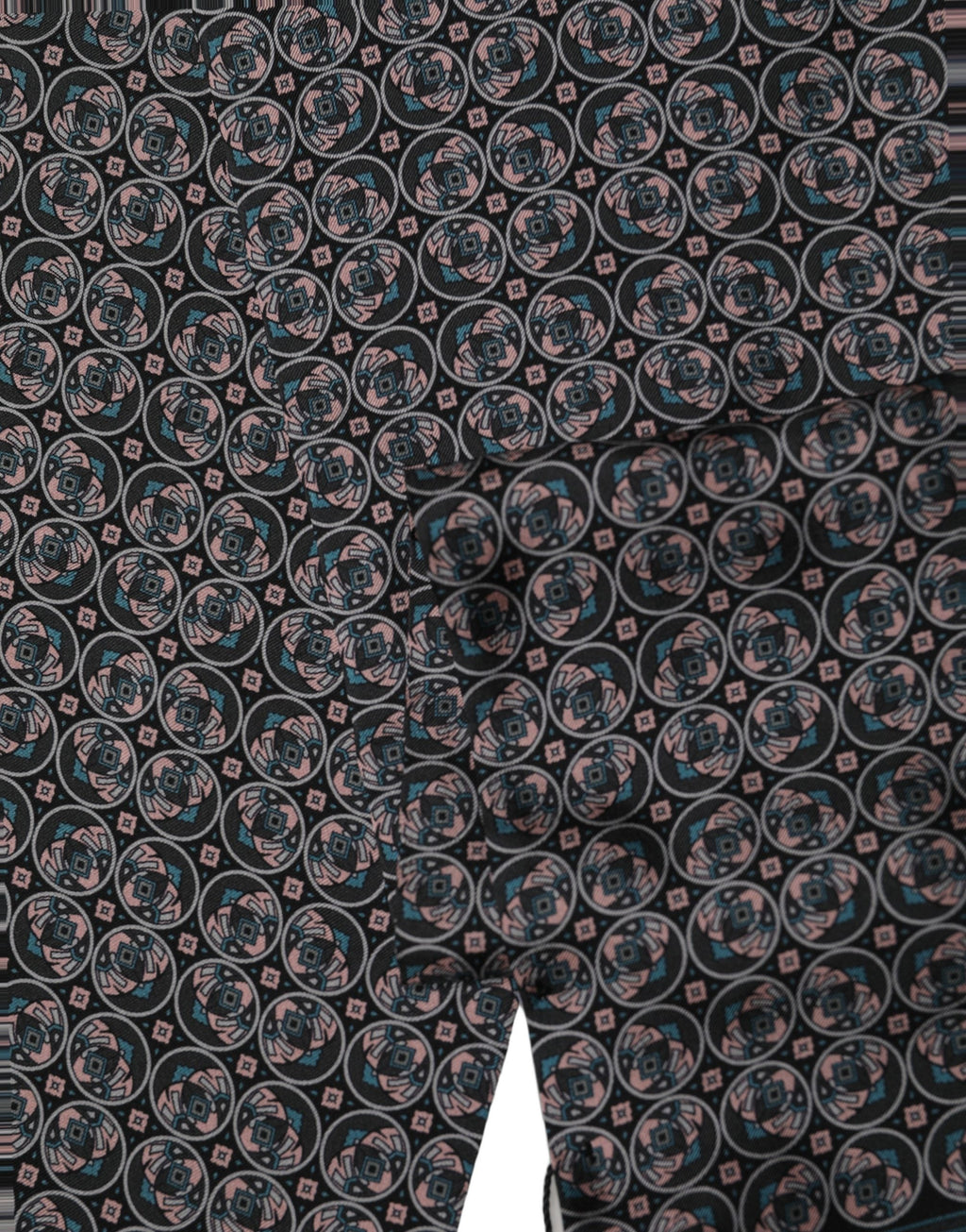 Dolce & Gabbana Black Silk Geometric Fringed Neck Shawl Scarf