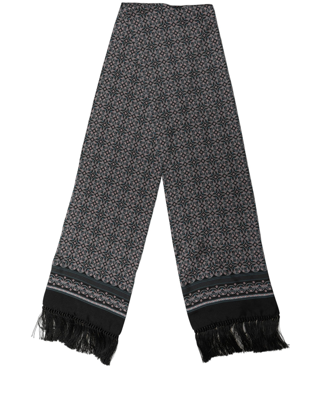 Dolce & Gabbana Black Silk Geometric Fringed Neck Shawl Scarf