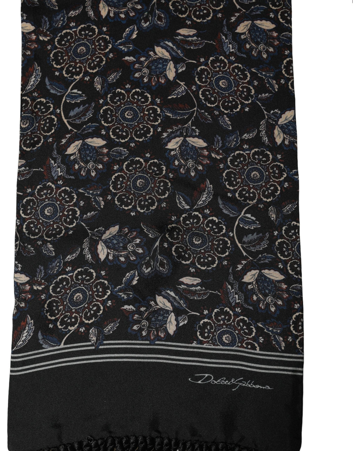 Dolce & Gabbana Black Silk Floral Paisley Fringed Shawl Scarf