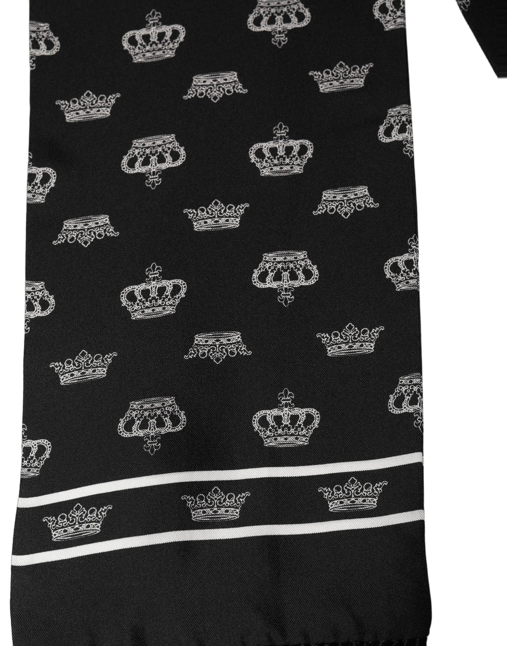 Dolce & Gabbana Black Silk Crown Fringed Neck Shawl Scarf