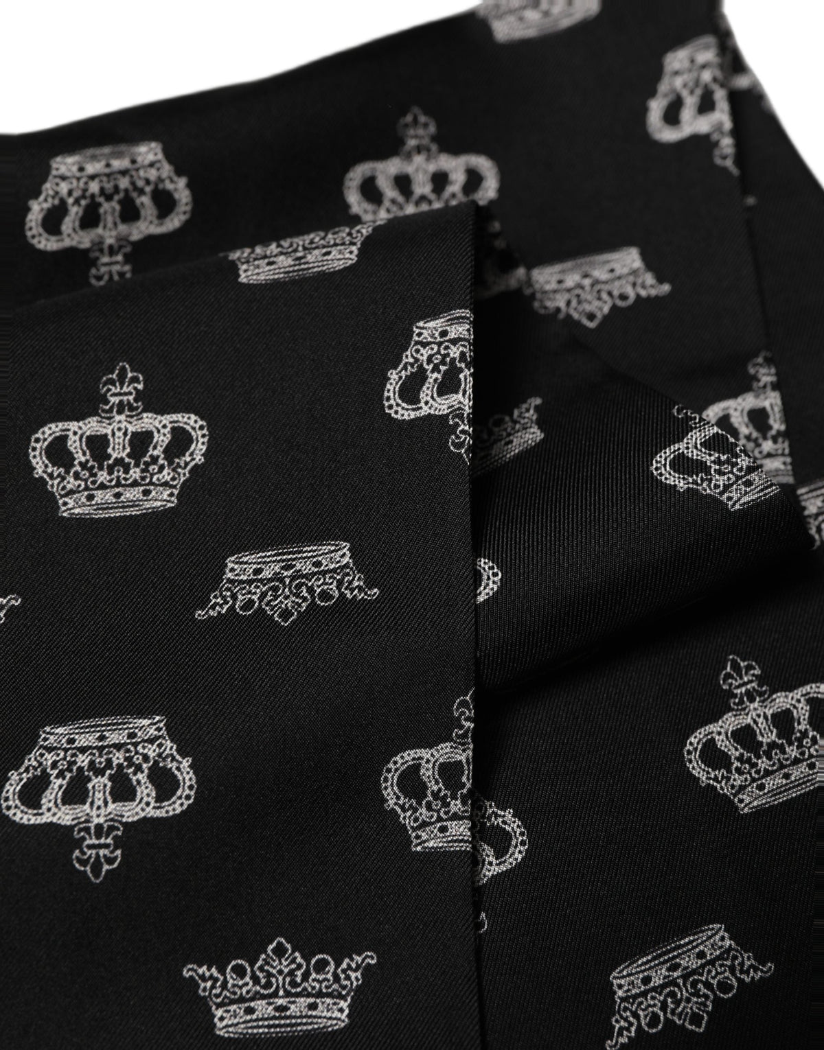 Dolce & Gabbana Black Silk Crown Fringed Neck Shawl Scarf