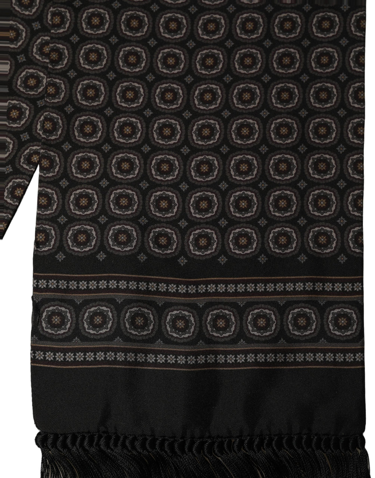 Dolce & Gabbana Black Silk Geometric Fringed Neck Shawl Scarf
