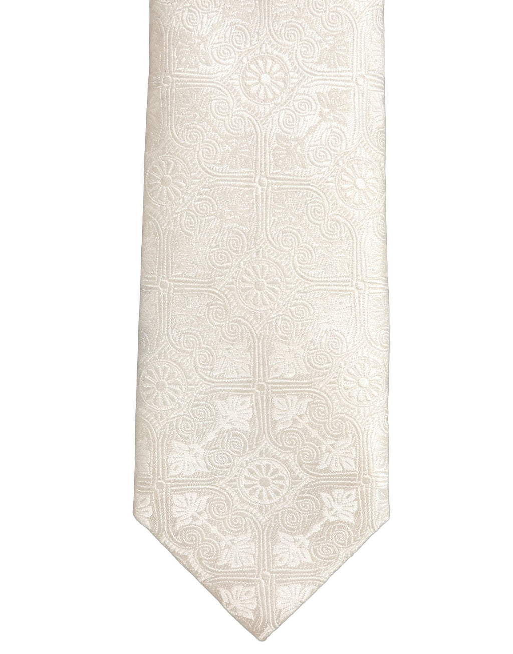Dolce & Gabbana Off White Silk Damask Woven Adjustable Tied Necktie Tie